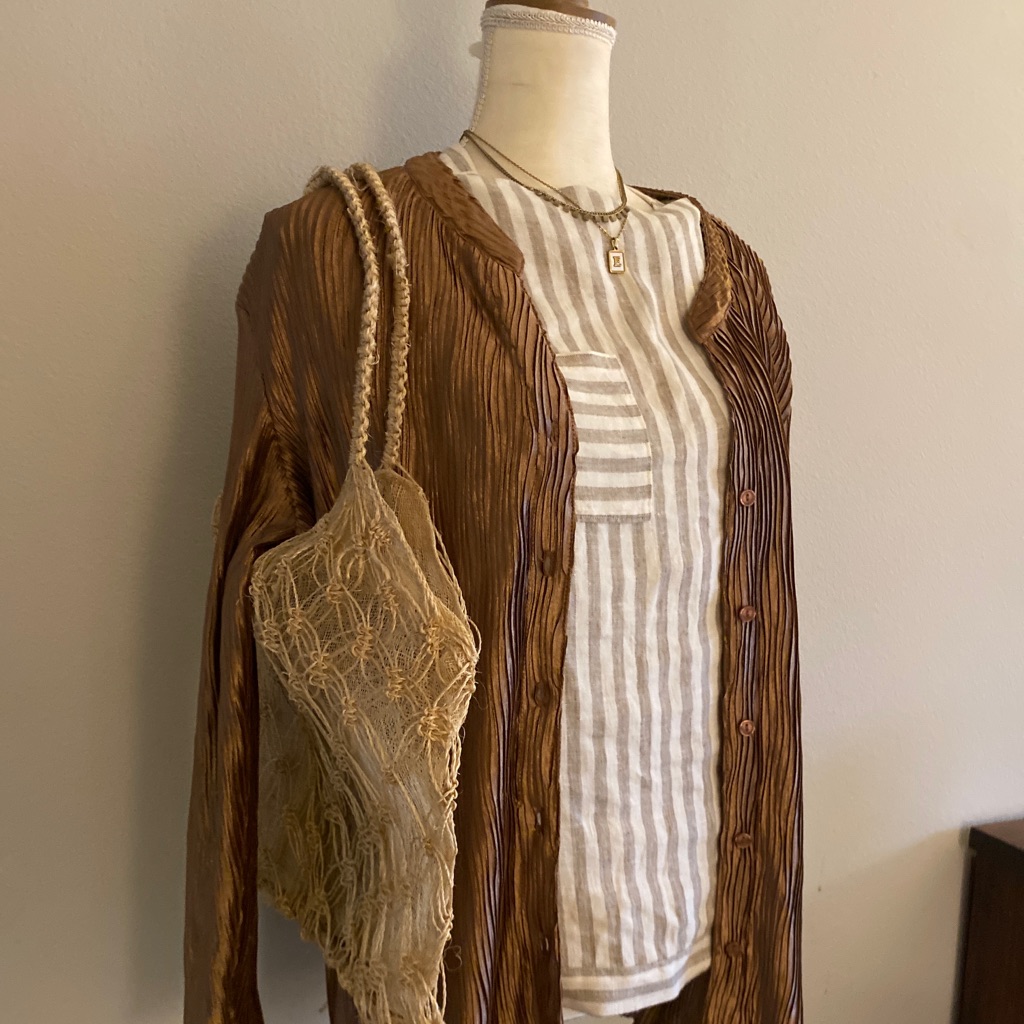 White And Beige Linen Blouse